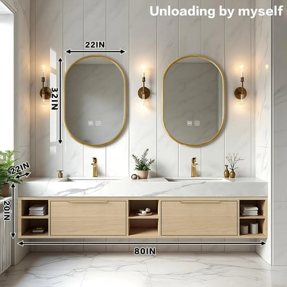 76” - 96” Cozy Elegant Bathroom Vanity with LED Smart Defogging Mirror & Open Storage Rack