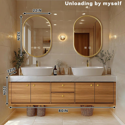 68” - 88” Retro Log Bathroom Vanities Include Above Counter Sink & Irregular Mirror