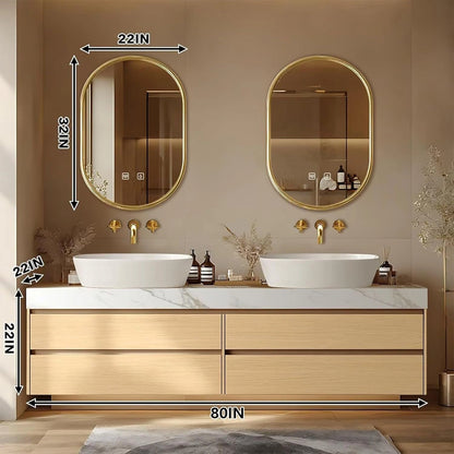 60” – 96” Exquisite Floating Bathroom Vanity Includes Above Counter Sinks & Irregular Mirror