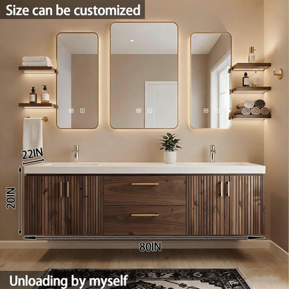 60” - 84” Warm Practical Bathroom Vanity with Smart Defogging & Double Sink