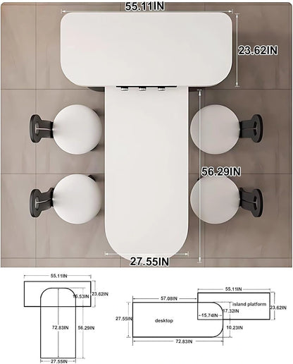 64” - 80” Black Luxury Kitchen Island with Mobile Guide Socket (No Chair)