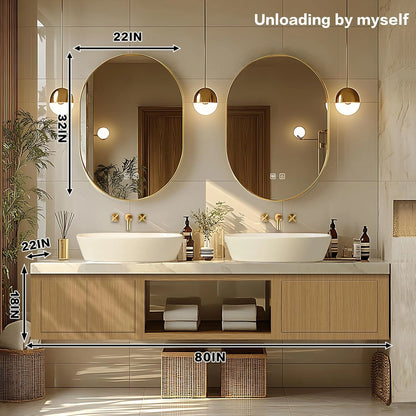 68” - 84” Simple Log Bathroom Vanity Includes Patterned Sink & Irregular Mirror
