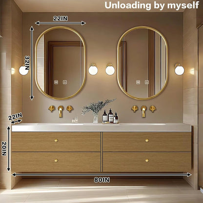 60” - 84” Vintage Wood Bathroom Vanity with Symmetrical Golden Accessories