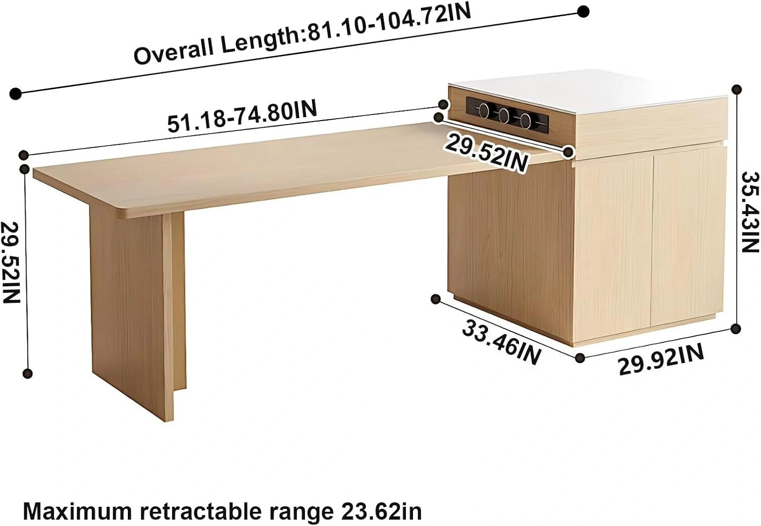61” – 81” Log Modern Kitchen Island with Storage Includes Sliding Rail Socket
