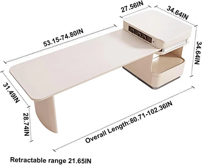 65” - 96” Minimalist White Kitchen Island Includes Exquisite Drawers & Open Shelf (No Chair)