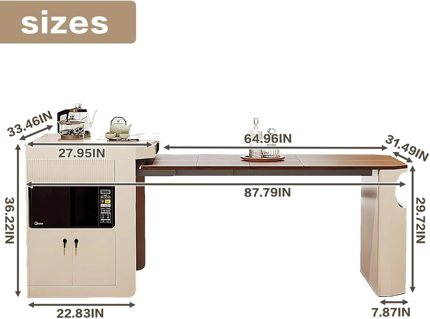81” White Kitchen Island Includes Solid Wood Tabletop and Slate Countertop (No Chair)