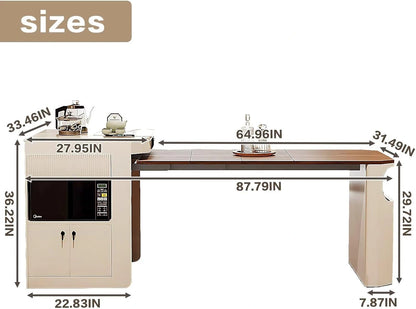 81” White Kitchen Island Includes Solid Wood Tabletop and Slate Countertop (No Chair)
