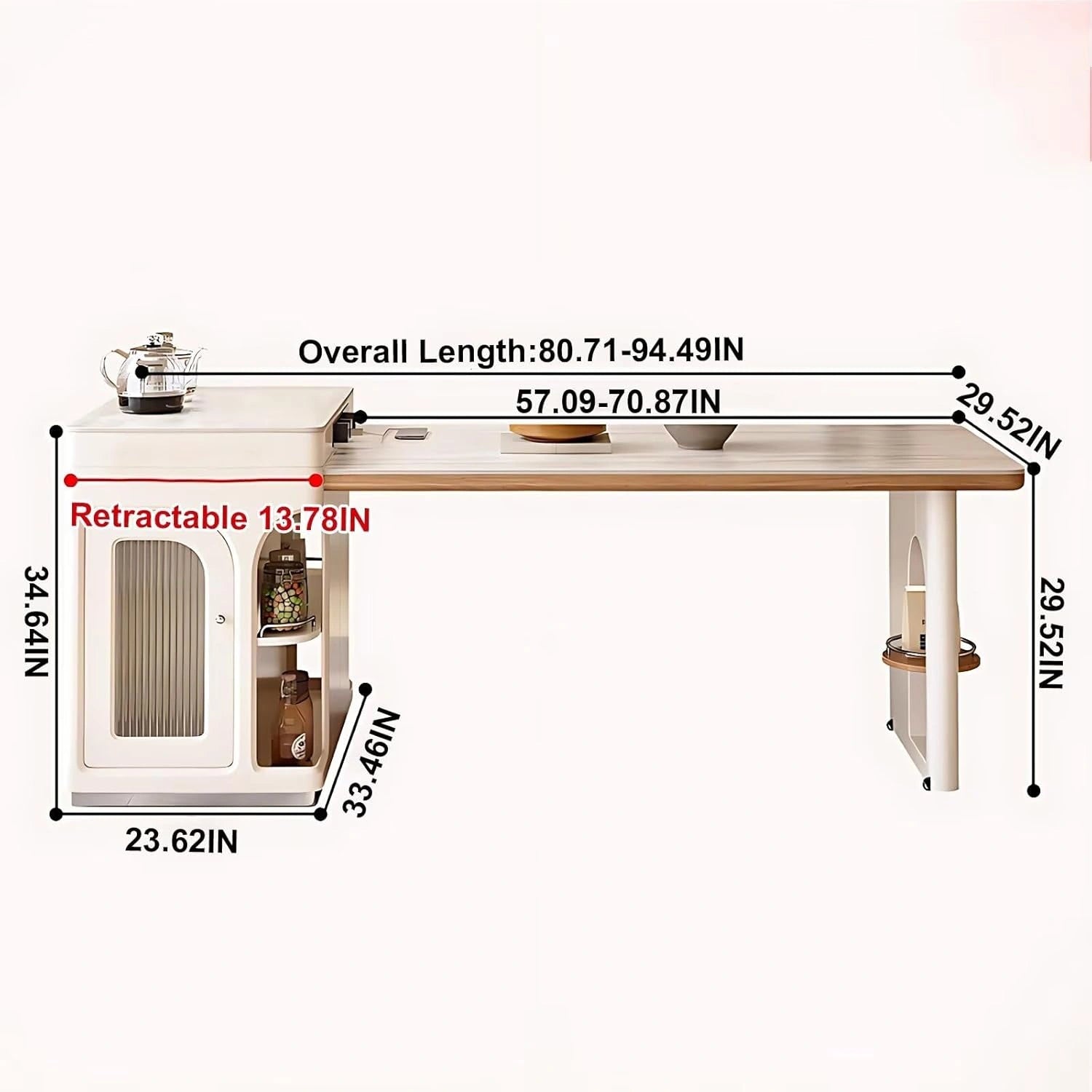 65” - 81” Spacious Versatile Kitchen Island Includes Storage Base & Open Shelf (No Chair)
