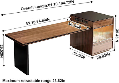 65” - 81” Brown Log Kitchen Island Includes LED Ambient Light (No Chair)