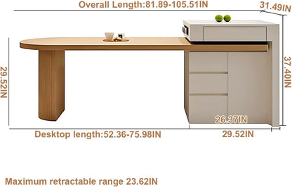 74” - 82” Log Simple Kitchen Island with Pull-Out Cabinets Includes Movable Guide Socket (No Chair)