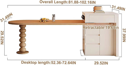 66” - 82” Modern Log Kitchen Island with Extendable Dining Table (No Chair)