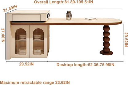 66” - 82” Modern Log Kitchen Island with Extendable Table Includes Unique Table Leg (No Chair)