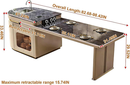 83” - 98” Practical Elegant Kitchen Island Includes Irregular Shape Island & Integrated Slate Sink (No Chair)