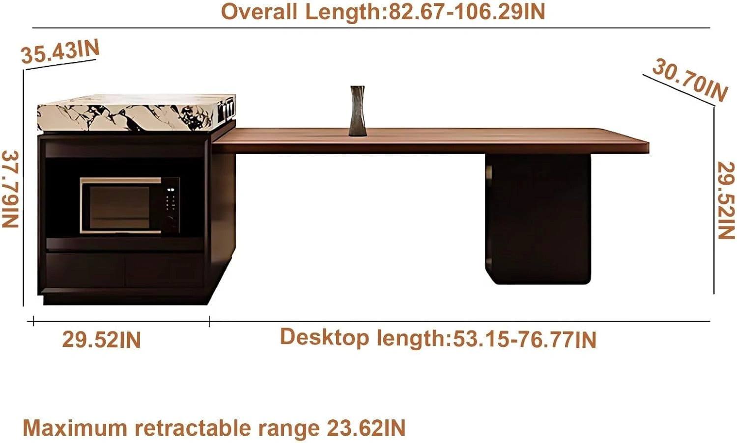 75” – 98” Black Luxury Kitchen Island Includes Unique Texture Tabletop & Glass Door Cabinet