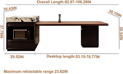 75” – 98” Black Luxury Kitchen Island Includes Unique Texture Tabletop & Glass Door Cabinet (No Chair)
