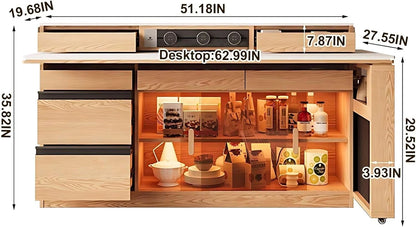 67” – 83” Simple Log Kitchen Island with Extendable Dining Table