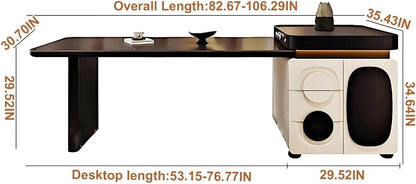 67” - 83” Minimalist Kitchen Island Includes Black and White Design & Ambient Light Strip (No Chair)