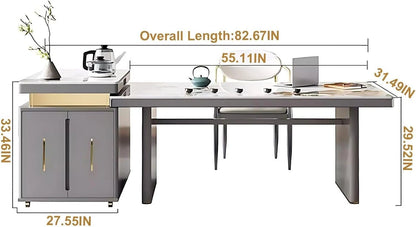 83” - 98” Light Luxury Kitchen Island with Gold Stripes Decoration (No Chair)