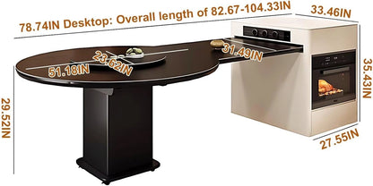 75” - 83” Black Modern Kitchen Island Includes Round Table Design & Ambient Light (No Chair)