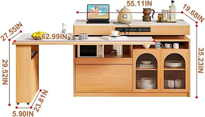 67” - 83” Exquisite Kitchen Island Includes Open Storage Space & Rotatable Table (No Chair)