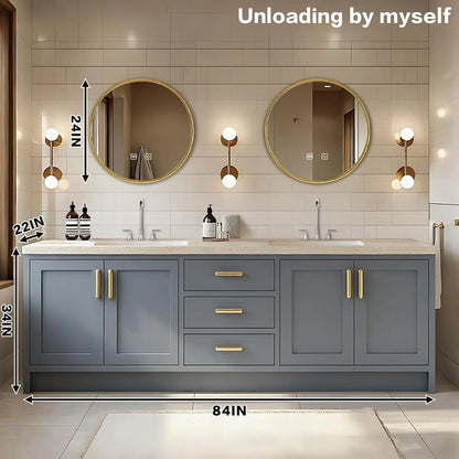 60” - 96” Floor Mount Bathroom Vanity with Textured Rock Countertop