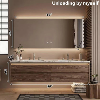 60” - 84” Elegant Bathroom Vanity Includes Textured Countertop & Wood Grain Cabinet