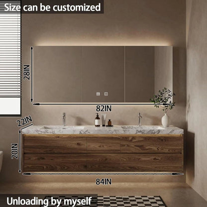 60” - 84” Farmhouse Modern Bathroom Vanity with Smart Mirror Cabinet
