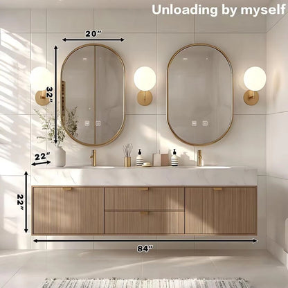60” - 84” Modern Luxury Bathroom Vanity Includes Vertical Grain Cabinet