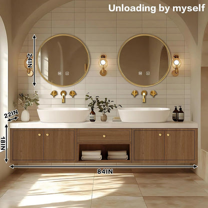 60” - 96” Brown Bathroom Vanity with Well-Organized Storage Space