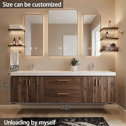 60” - 84” Warm Practical Bathroom Vanity with Smart Defogging & Double Sink