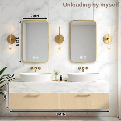 60” - 84” Elegant Exquisite Bathroom Vanity Includes Beige Symmetrical Cabinets