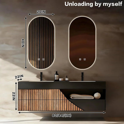 60” – 96” Modern Minimalist Bathroom Vanity with Wooden Strip Cabinet