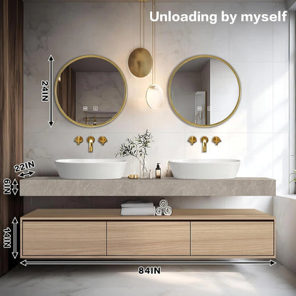 60” - 69” Wall Mounted Bathroom Vanity Includes Floating Storage Cabinet