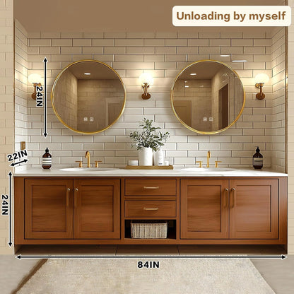 68” - 92” Exquisite Bathroom Vanity Includes Solid Wood Cabinet & Round Mirror