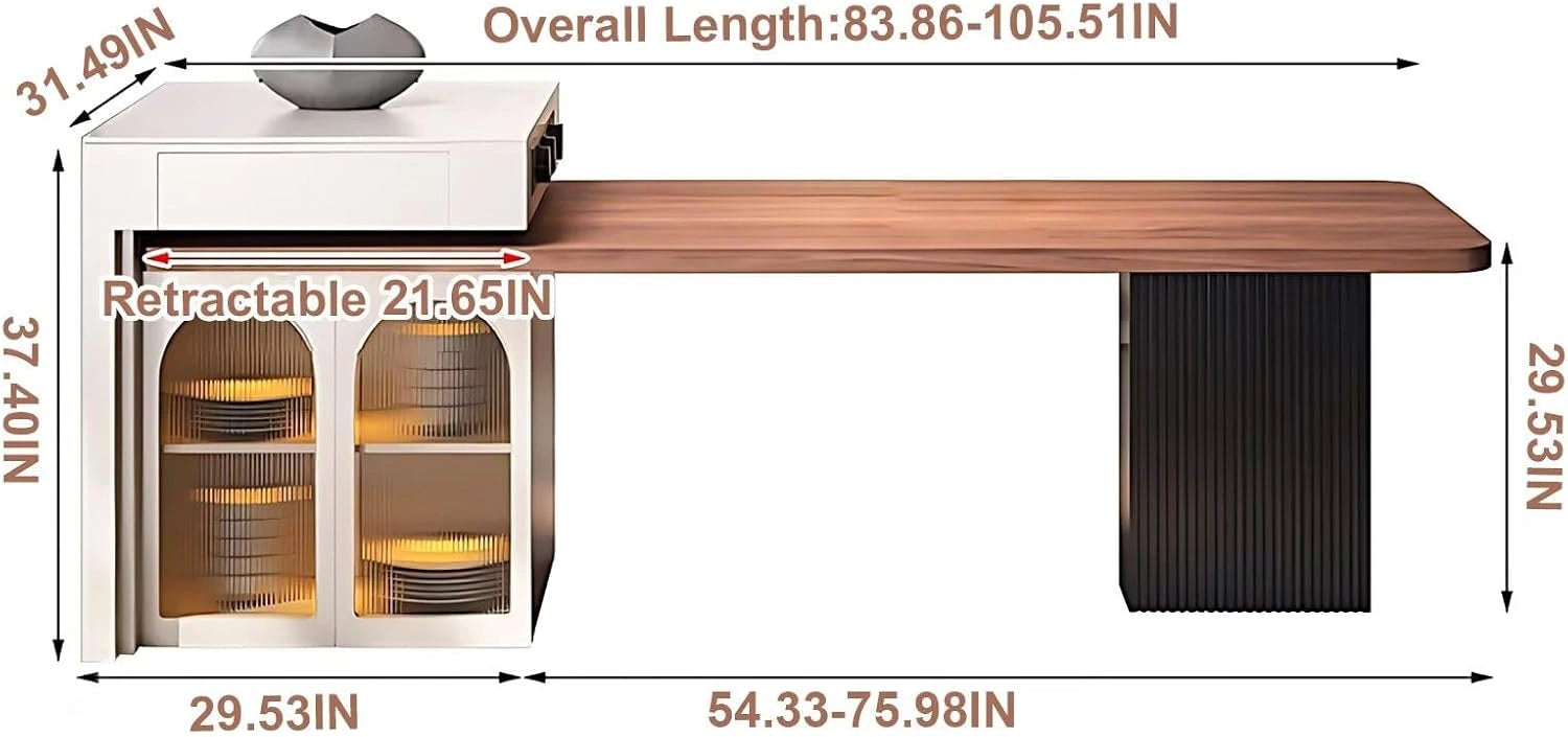 76“ – 84” French Exquisite Kitchen Island Includes Glass Stripe Door