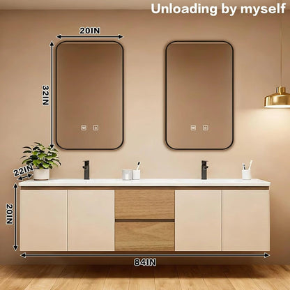 60” - 84” Modern Smart Bathroom Vanity with Wood and White Cabinet
