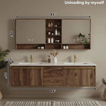 60” - 84” Practical Simple Bathroom Vanity with Open Shelving & Exquisite Handle