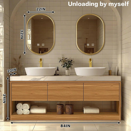 60” - 96” Solid Wood Bathroom Vanity with Above-Counter Double Sinks