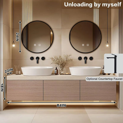 60” – 96” Minimalist Floating Bathroom Vanity with Ceramic Vessel Sinks