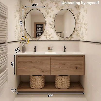 60” - 84” Retro Rustic Bathroom Vanity Includes Open Shelving