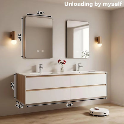 60” - 84” Modern Minimalist Bathroom Vanity Includes Ceramic Seamless Sink