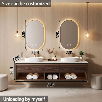 60” - 84” Floating Bathroom Vanity with 3 Drawers & Open Shelf