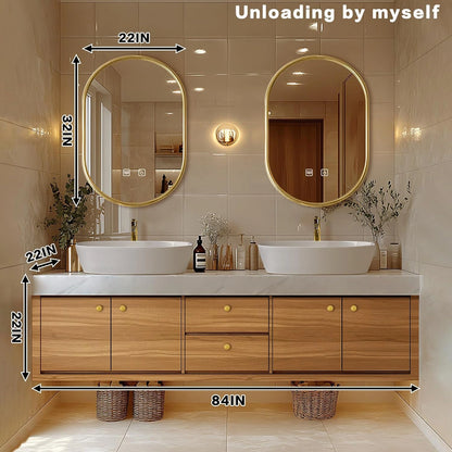 68” - 88” Retro Log Bathroom Vanities Include Above Counter Sink & Irregular Mirror