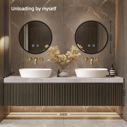 60” - 84” Modern Bathroom Vanity with Striped Wood Cabinet