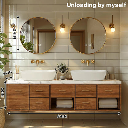 68” - 92” Modern Log Bathroom Vanity Includes Patterned Countertop