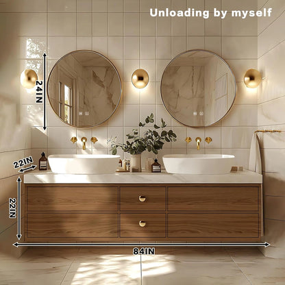 68” - 92” Retro Log Bathroom Vanity Includes Irregular Mirror & Above Counter Sink