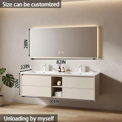 60” - 84” Floating Simple Bathroom Vanity with Double Sink & Storage Space