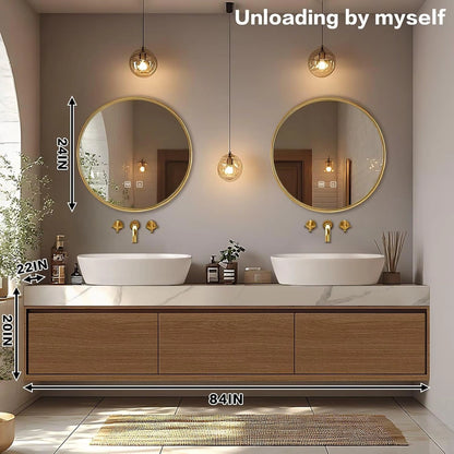 60” - 84” Minimalist Cozy Bathroom Vanity Includes Round Mirrors & Log Style Cabinet