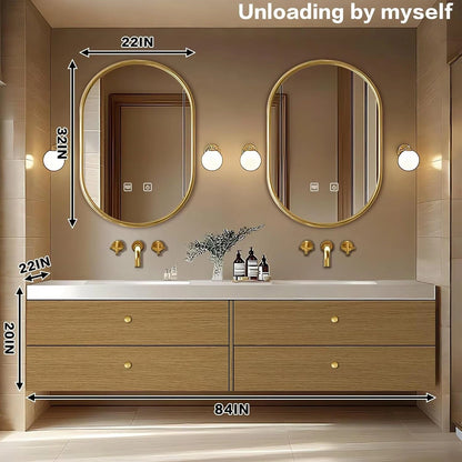 60” - 84” Vintage Wood Bathroom Vanity with Symmetrical Golden Accessories