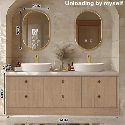 60” - 96” Floor Standing Bathroom Vanity Includes Large Countertop Rock Slabs